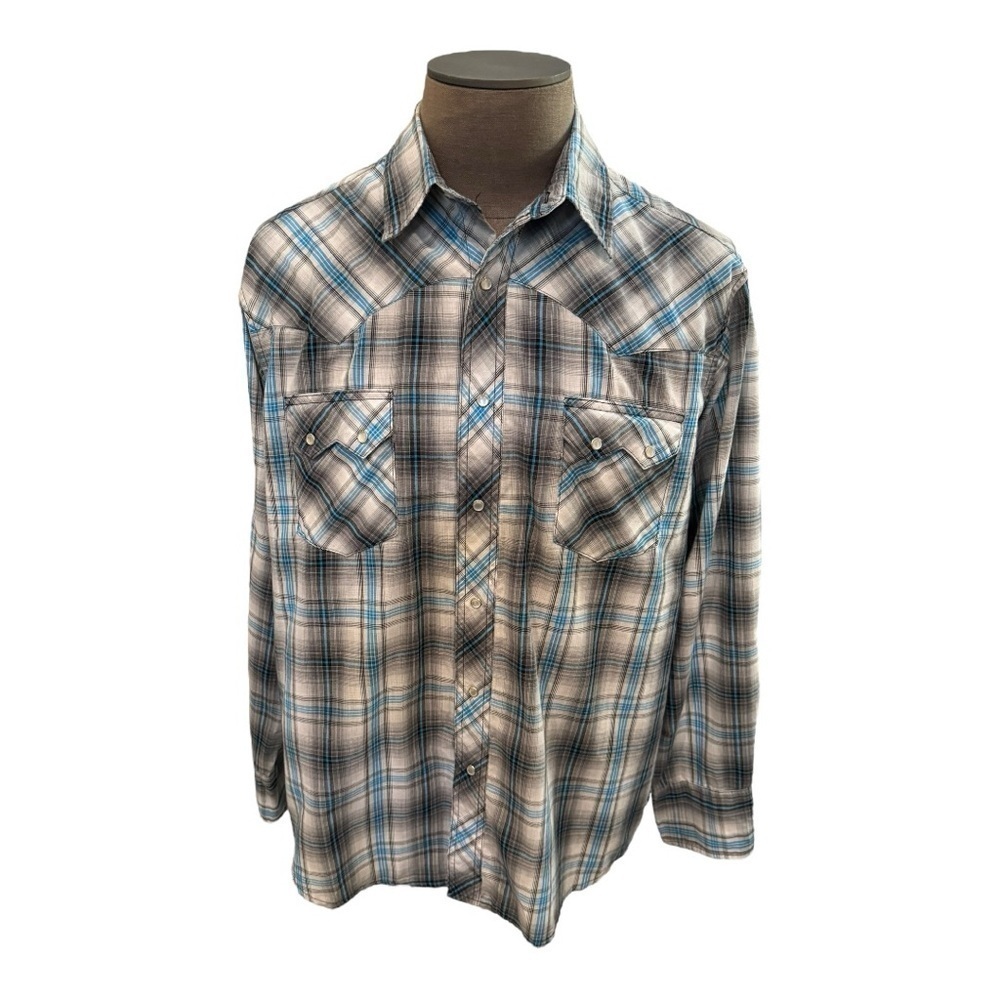 Wrangler Mens Blue Black Plaid Western Cowboy Shirt 2XL